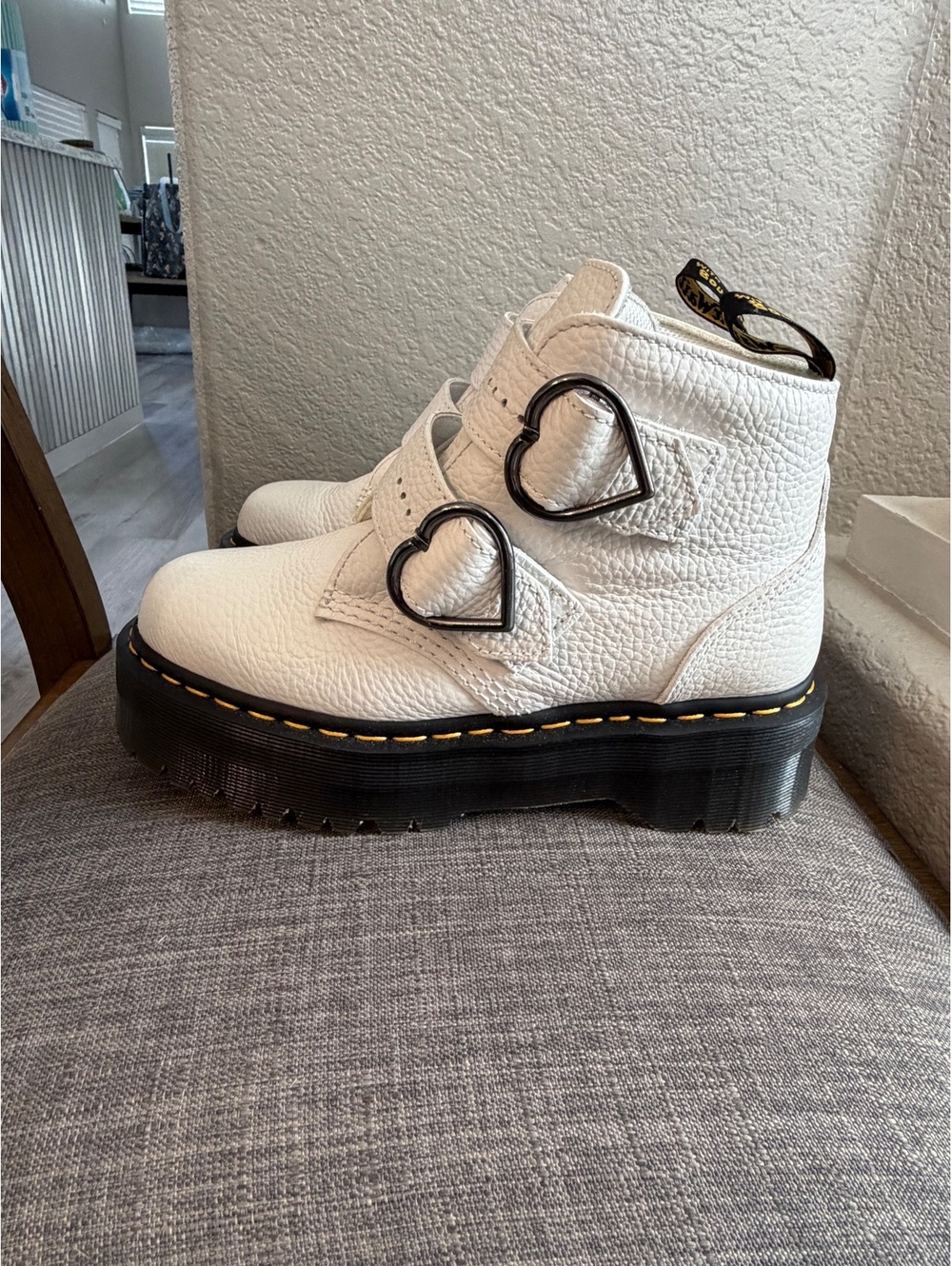 Dr. Martens Devon Heart White Leather Platform Boots